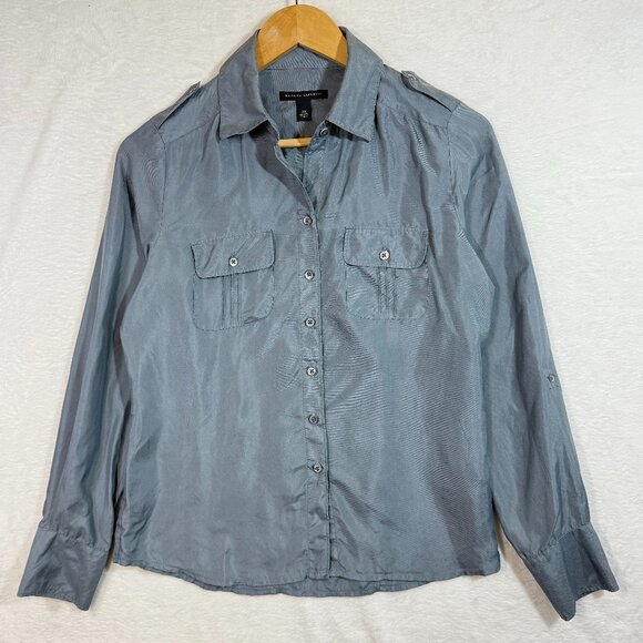 Banana Republic XS Silk‎ Top Pastel Blue Minimalist Office Formal Capsule Y2K - Picture 1 of 10